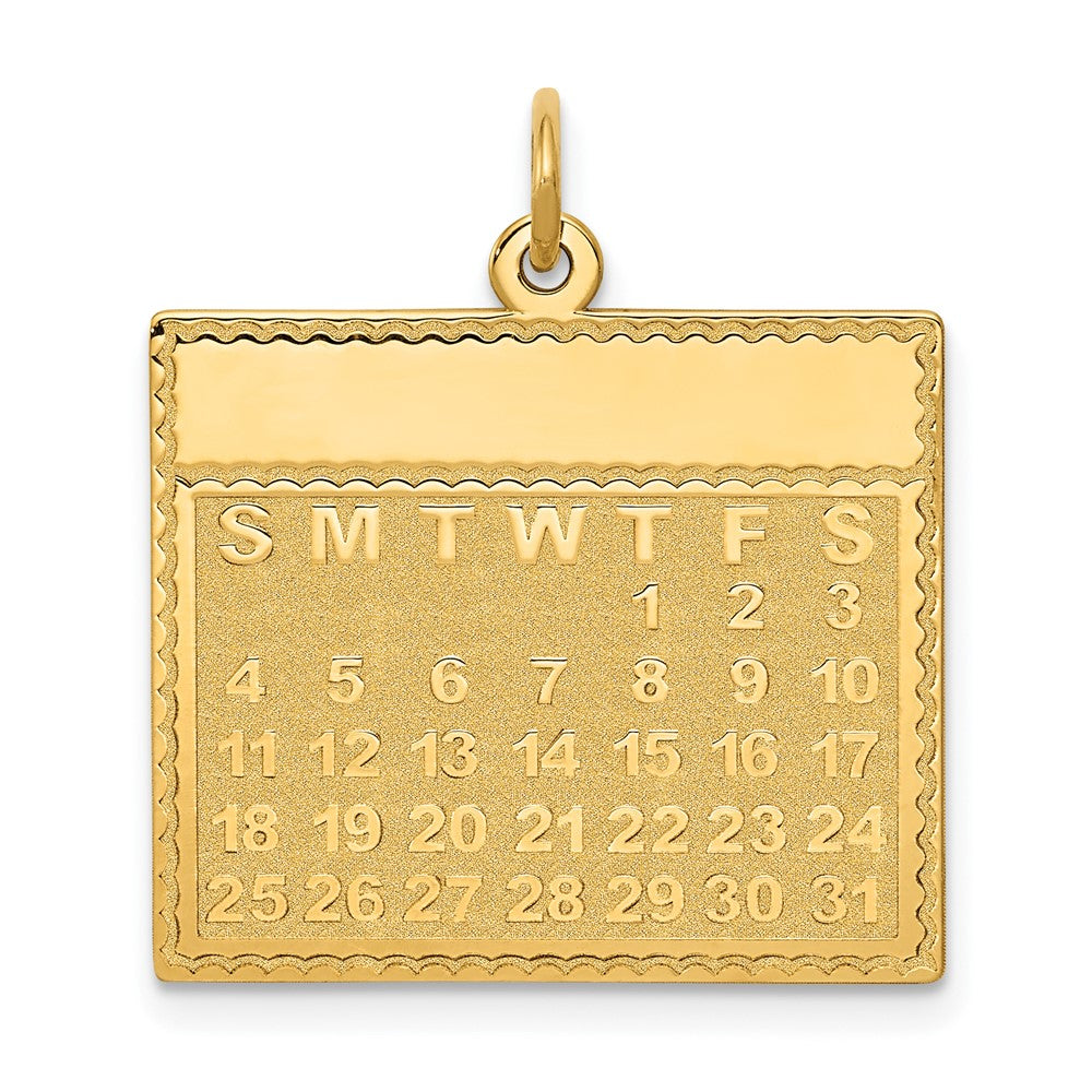 14k Thursday the First Day Engravable Calendar Pendant, 26 x 22 mm
