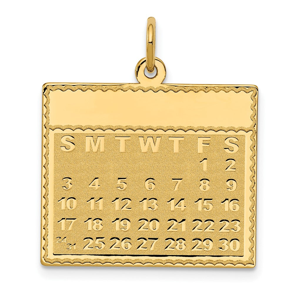 14k Friday the First Day Engravable Calendar Pendant, 26 x 22 mm