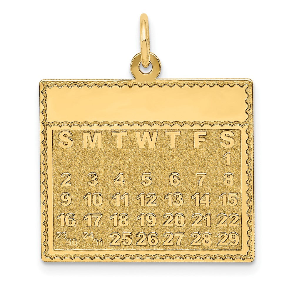 14k Saturday the First Day Engravable Calendar Pendant, 26 x 22 mm