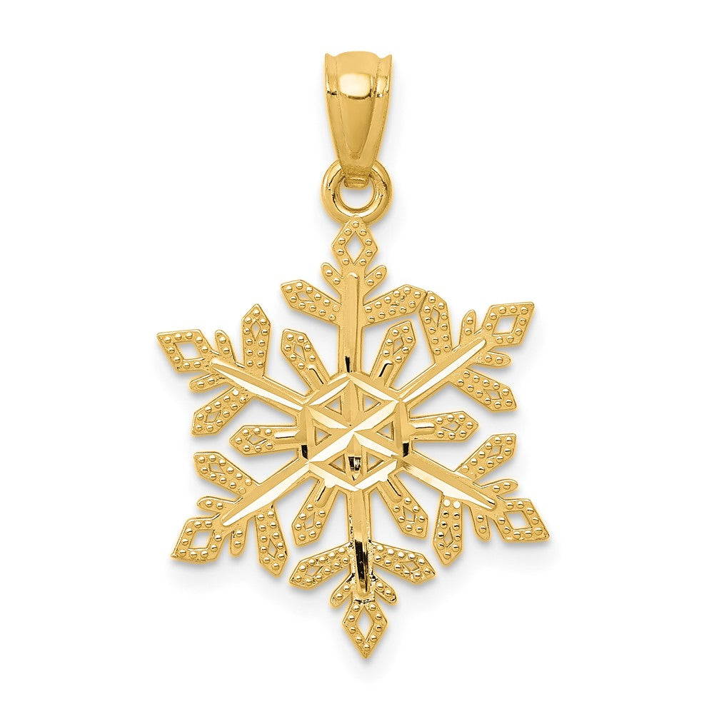 14k Diamond -Cut Snowflake Pendant, 25 x 15 mm