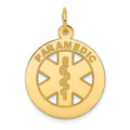 14k Medium PARAMEDIC Medical Pendant, 26 x 19 mm