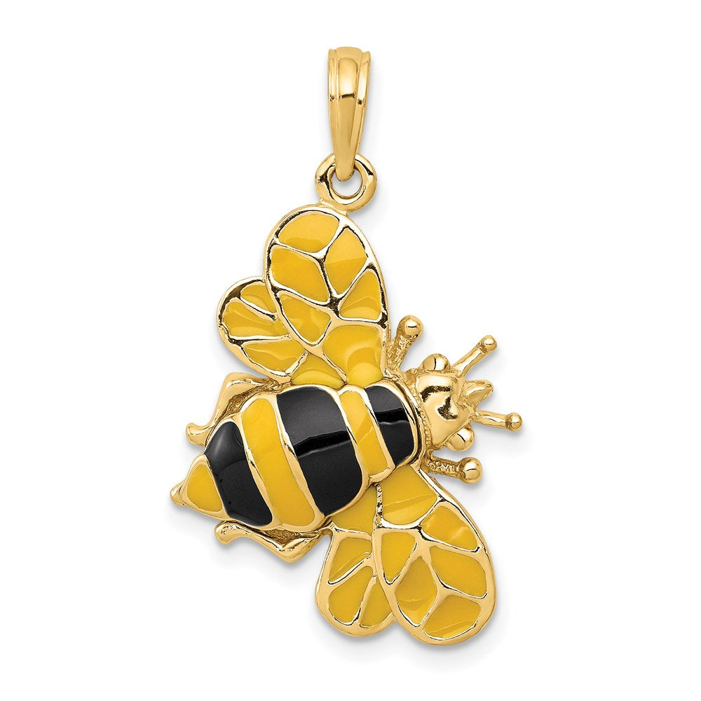 14k Enameled 3-D Bumblebee Pendant, 29 x 17 mm