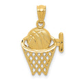 14k Basketball in the Net Pendant, 22 x 13 mm