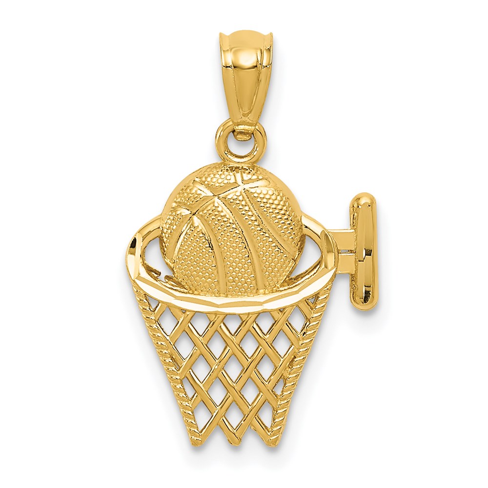 14k Basketball in the Net Pendant, 22 x 13 mm