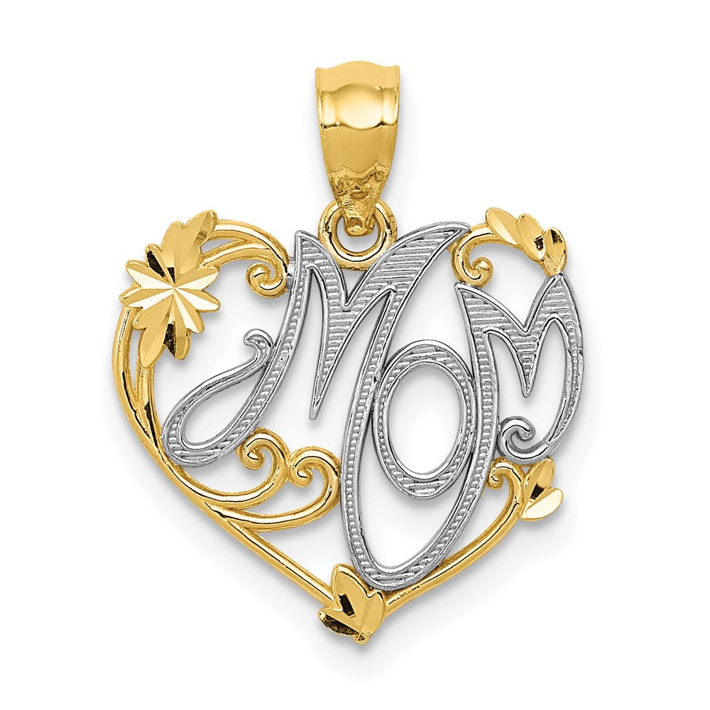 14k and White Rhodium MOM Pendant, 17 x 15 mm