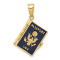 14K Blue Enamel 3-D Passport Opens with One Page Inside Pendant, 25.5 x 18 mm