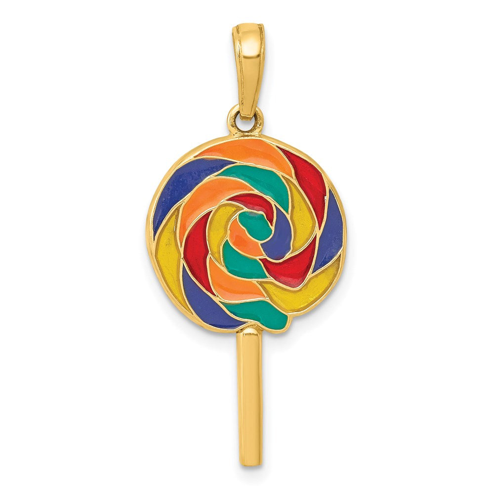 14k 3-D Multi-color Enameled Lollipop Pendant, 30 x 14 mm