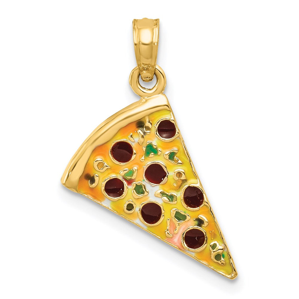 14k Multi-color Enameled Pizza Slice Pendant, 24 x 12 mm