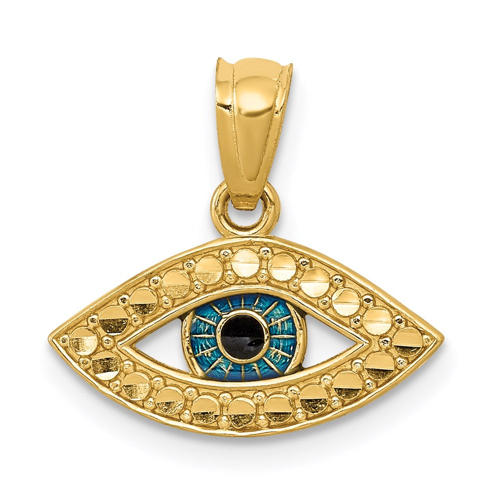 14K Enameled Eye Pendant, 15 x 14 mm