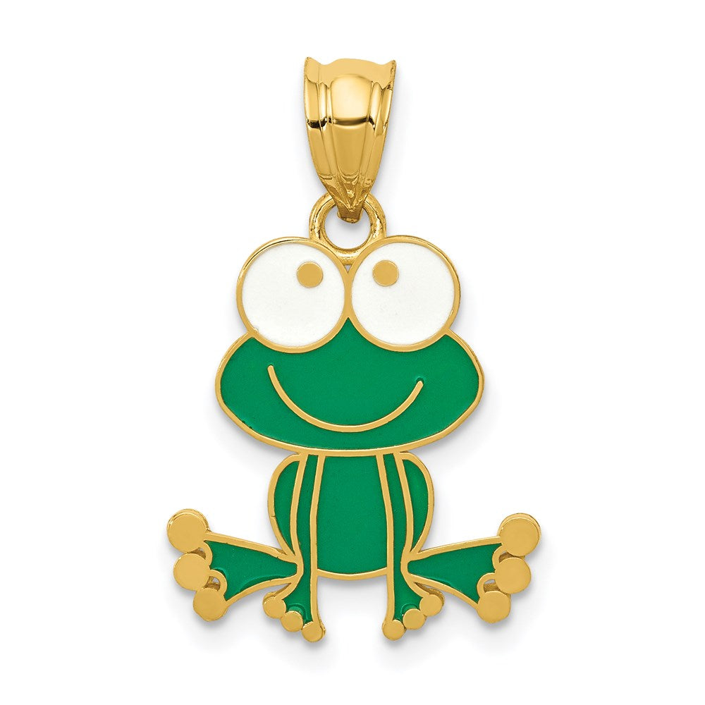 14k Green and White Enameled Frog, 23 x 15 mm