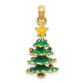 14k 3-D Enameled Christmas Tree Pendant, 21 x 10 mm