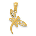 14k Satin Diamond-cut Dragonfly Pendant, 21 x 13 mm