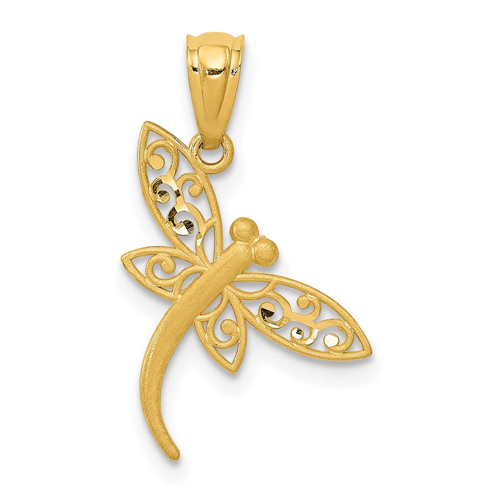 14k Satin Diamond-cut Dragonfly Pendant, 21 x 13 mm