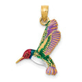 14k Enameled 3-D Hummingbird Pendant, 21 x 18 mm