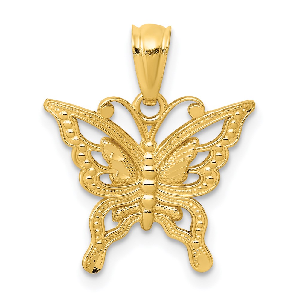 14k Diamond-cut Butterfly Pendant, 18 x 15 mm