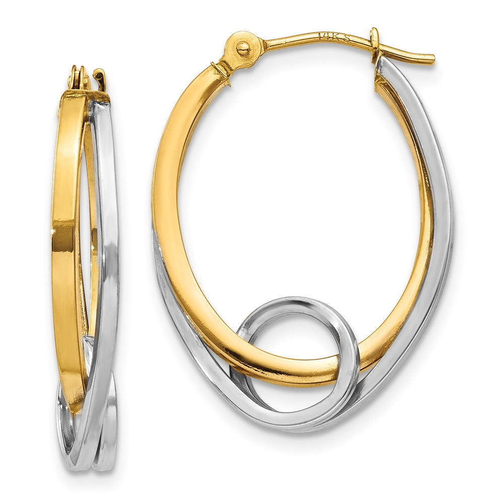 14k Two-tone Oval Loop Hoop Earrings, 23.5 x 4.5 mm