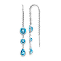 14k White Gold Blue Topaz Bezel Dangle Threader Earrings, 2.72 ct, 45 x 5 mm