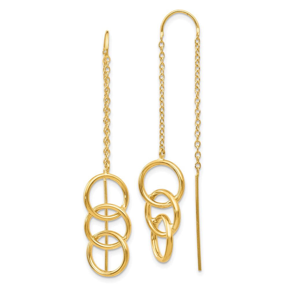 14k Triple Circle and Chain Threader Earrings, 50 x 10 mm