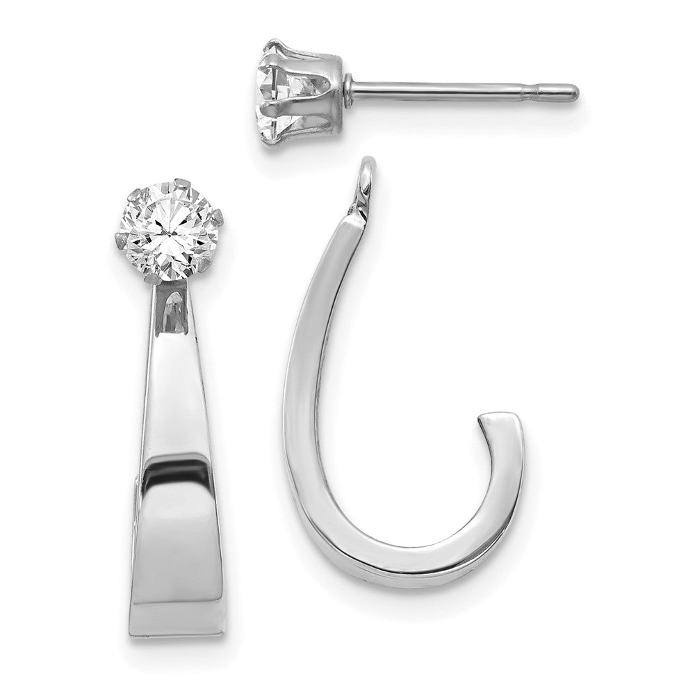14k White Gold Polished J-Hoop Jackets with 4mm CZ Stud Earrings, 21 x 4 mm