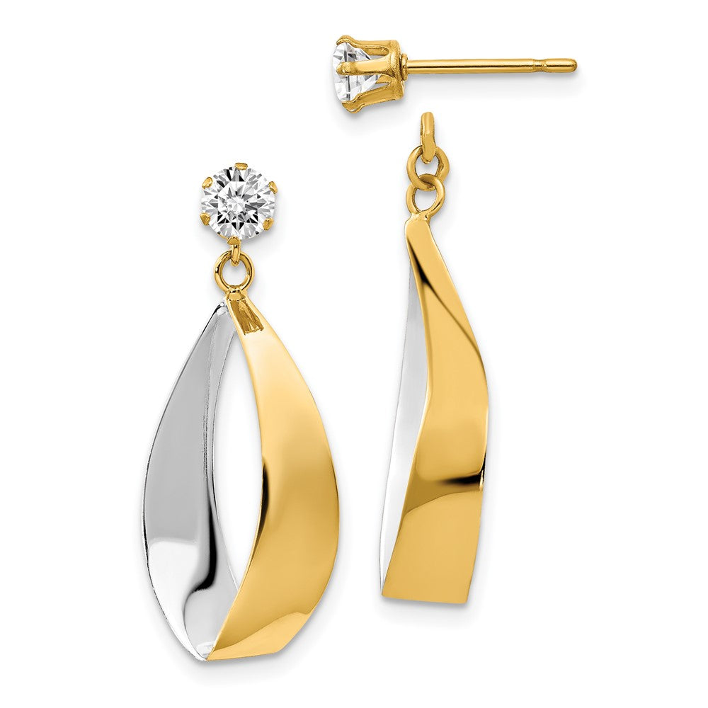 14k and White Rhodium Polished Oval Dangle Jackets with 4mm CZ Stud Earrings, 28 x 11 mm
