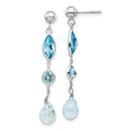14K White Gold Blue Topaz Dangle Post Earrings, 41 x 5 mm