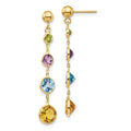 14K Peridot/Amethyst/Blue Topaz/Citrine Dangle Post Earrings, 3.16 ct, 35 x 6 mm