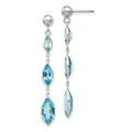 14K White Gold Marquise Blue Topaz Dangle Post Earrings, 3.801 ct, 36 x 5 mm
