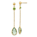 14K Round Peridot/Pear Green Quartz Chain Dangle Post Earrings, 7.02 ct, 50 x 8 mm