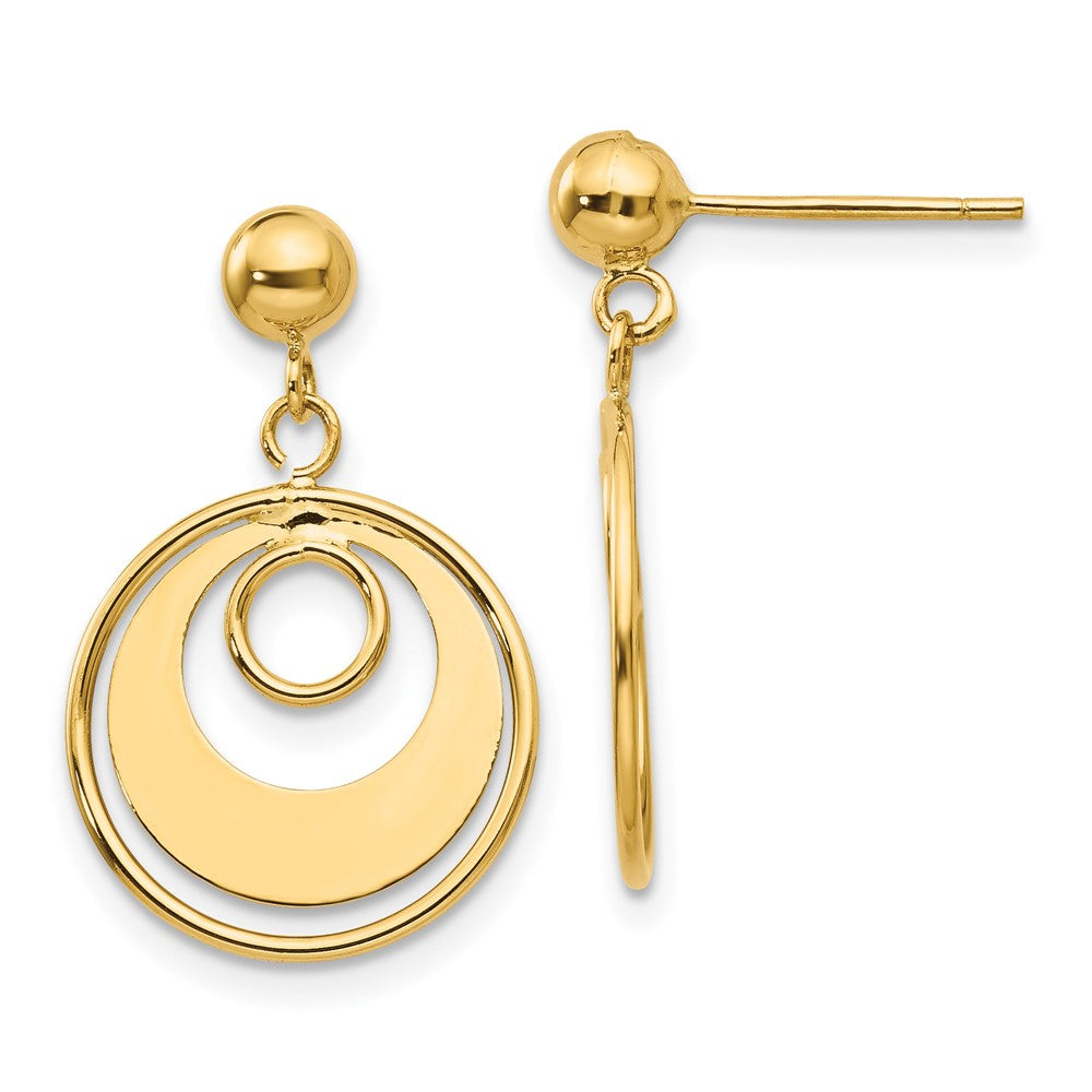 14k Circle Dangle Post Earrings, 19 x 12 mm