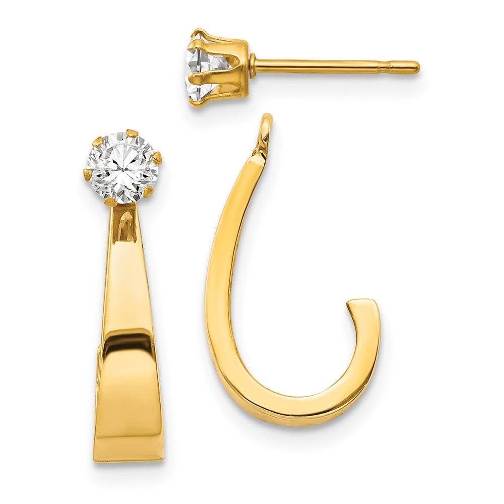 14k Polished J-Hoop Jackets with 4mm CZ Stud Earrings, 21 x 4 mm