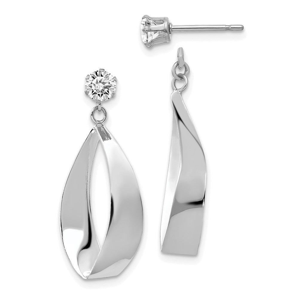 14k White Gold Polished Oval Dangle Jackets with 4mm CZ Stud Earrings, 28 x 11 mm