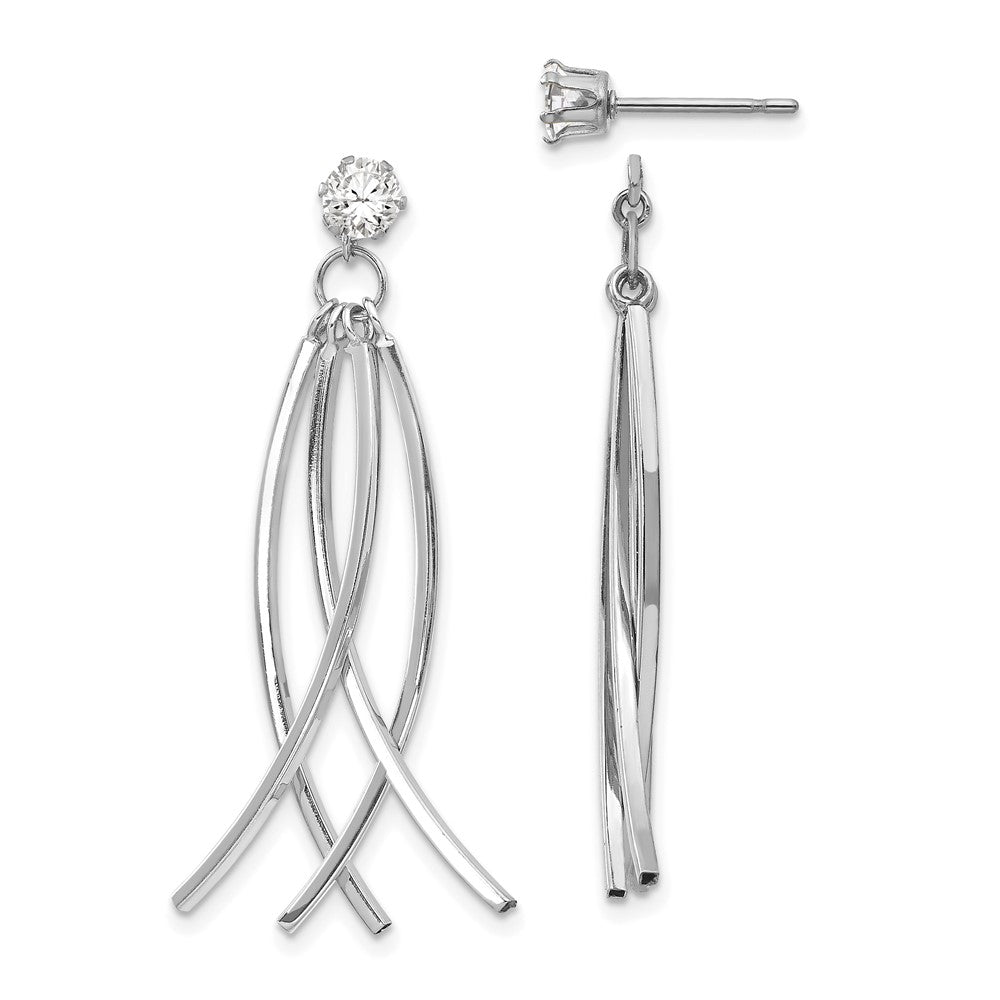 14k White Gold Curved Dangle Jackets with 4mm CZ Stud Earrings, 39 x 11 mm