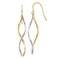 14k Two-tone Twist Dangle French Hook Earrings, 46 x 11 mm