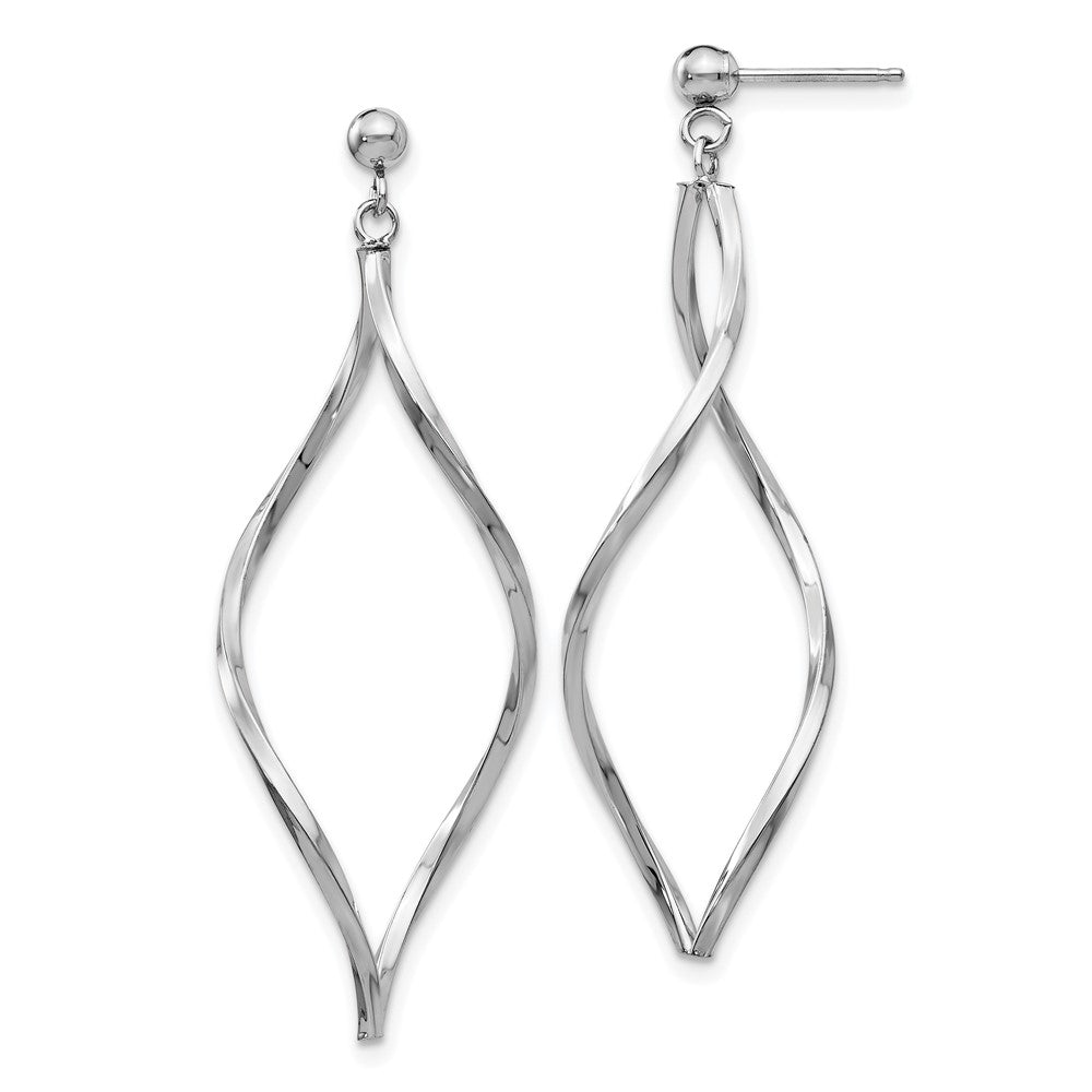 14k White Gold Twisted Oval Dangle Post Earrings, 40 x 13 mm