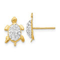 14k White Crystal Turtle Post Earrings, 12 x 9 mm