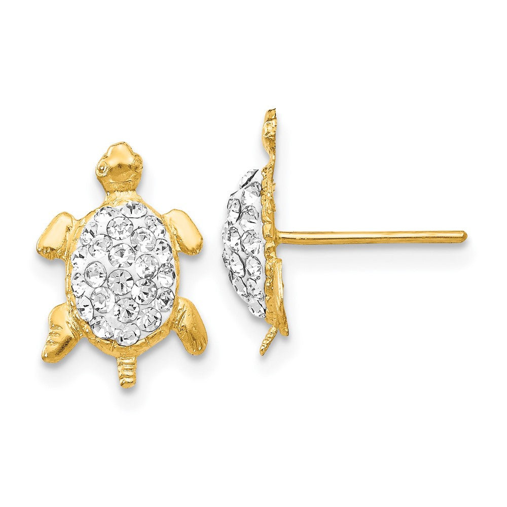 14k White Crystal Turtle Post Earrings, 12 x 9 mm
