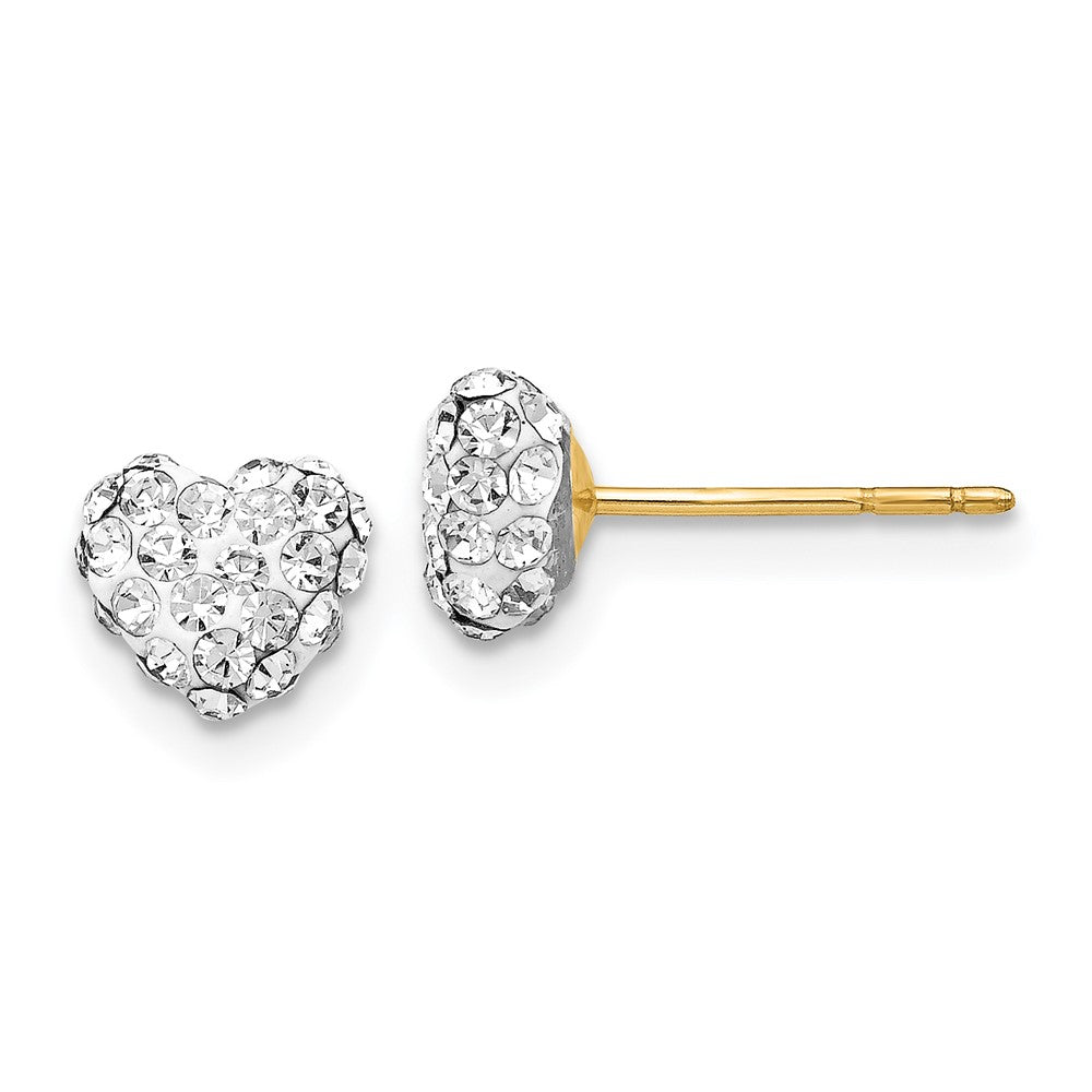 14K 6mm Clear Crystal Heart Post Stud Earrings, 5 x 6 mm