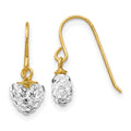 14k Crystal Heart Dangle French Hook Earrings, 15 x 7 mm