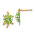 14k Light Green Crystal Turtle Post Earrings, 12 x 8 mm