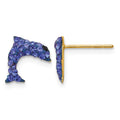 14k Blue Crystal Dolphin Post Earrings, 9 x 9 mm
