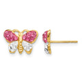14k Pink and White Crystal Butterfly Post Earrings, 7 x 11 mm