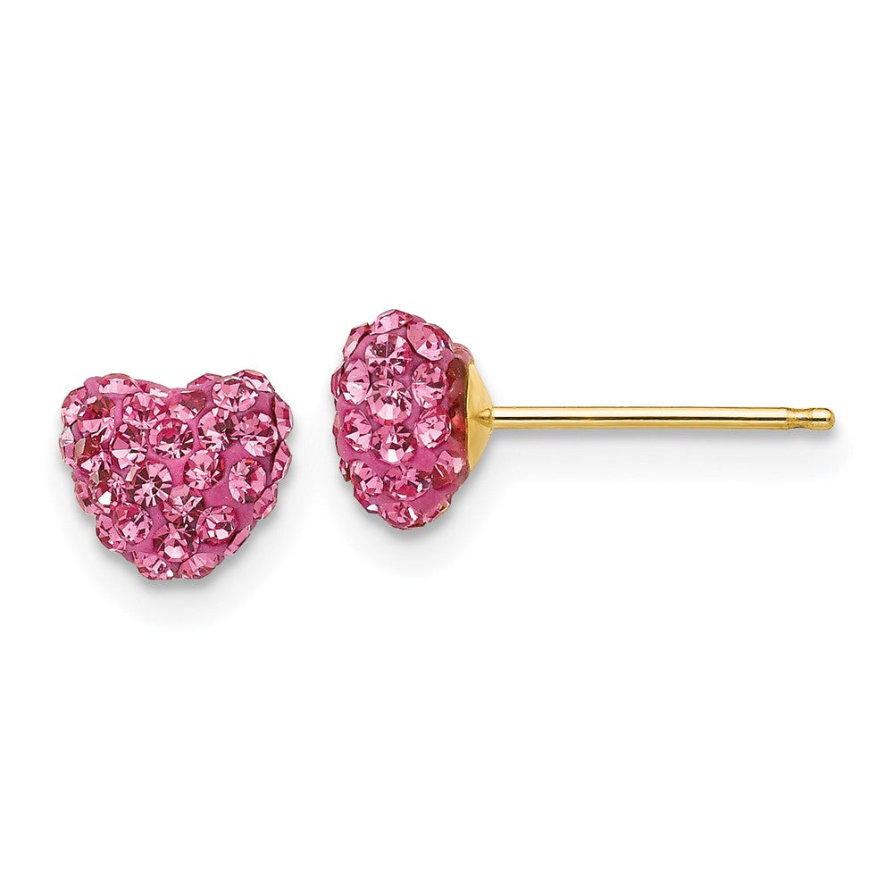 14k 6mm Rose Crystal Heart Post Earrings, 6 x 7 mm
