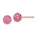 14k 6mm Rose Crystal Round Ball Post Earrings, 6 x 6 mm