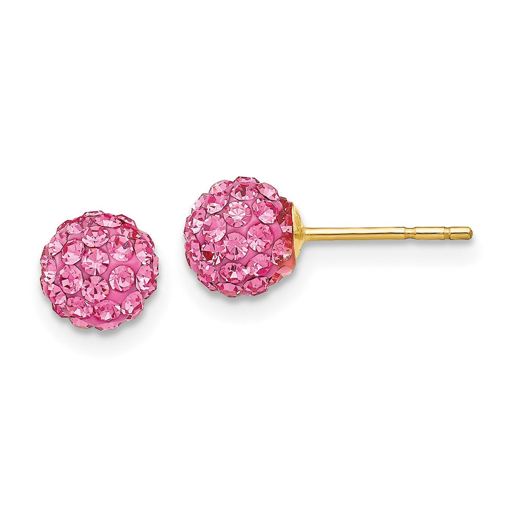 14k 6mm Rose Crystal Round Ball Post Earrings, 6 x 6 mm