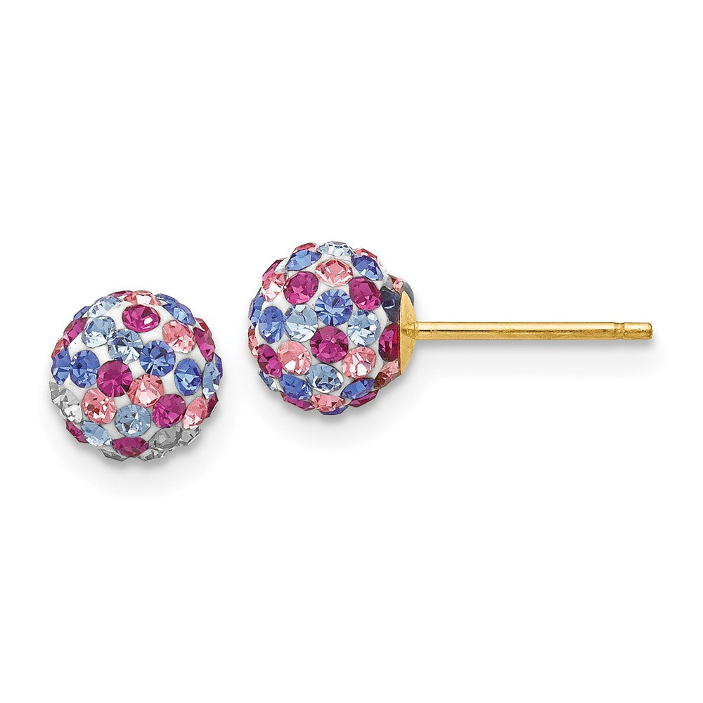 14k 6mm Blue/Pink/Multi-color Crystal Round Ball Post Earrings, 6 x 6 mm