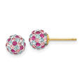 14k 6mm Pink/Blue/Multi-color Crystal Round Ball Post Earrings, 6 x 6 mm