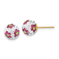 14k 8mm Pink/White/Green Crystal Flowers Round Ball Post Earrings, 8 x 8 mm