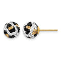 14k 8mm Leopard Pattern White/Black/Yellow Crystal Round Ball Post Earrings, 8 x 8 mm
