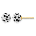 14k 6mm Black and White Crystal Round Ball Post Earrings, 6 x 6 mm