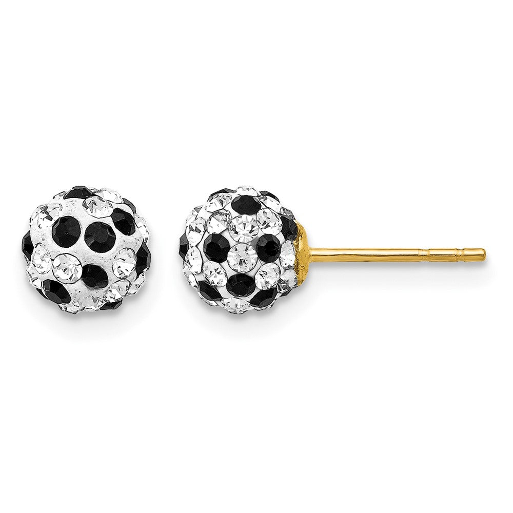 14k 6mm Black and White Crystal Round Ball Post Earrings, 6 x 6 mm